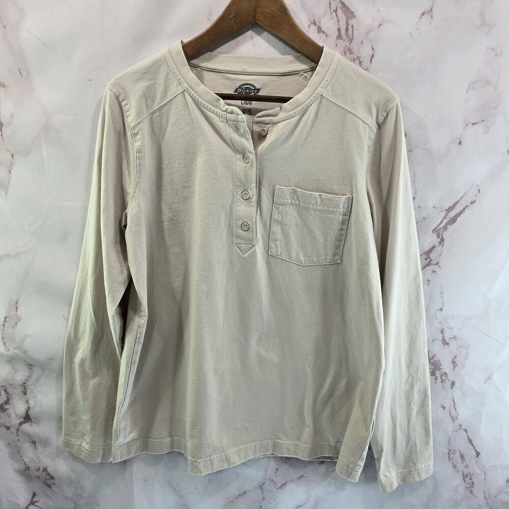 Dickies Shirt Womens Large Beige Oat Long Sleeve Button Thick Heavy Workwear